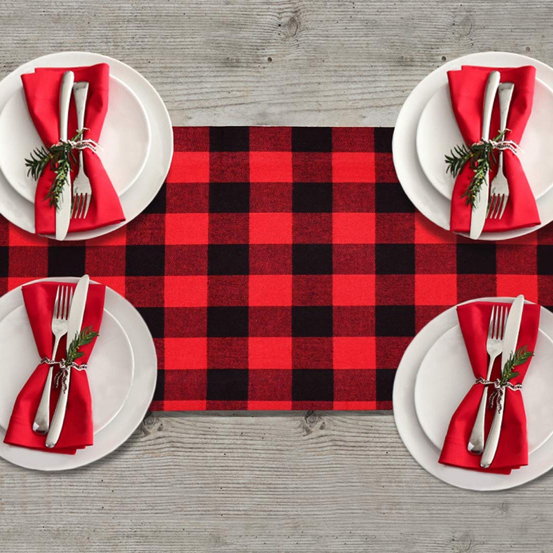 Checkered Tablecloth Cotton Black and Red Plaid Fashion Design