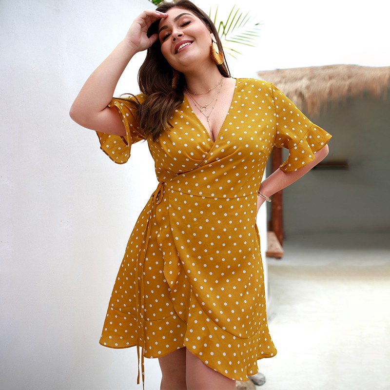 orange and black polka dot dress