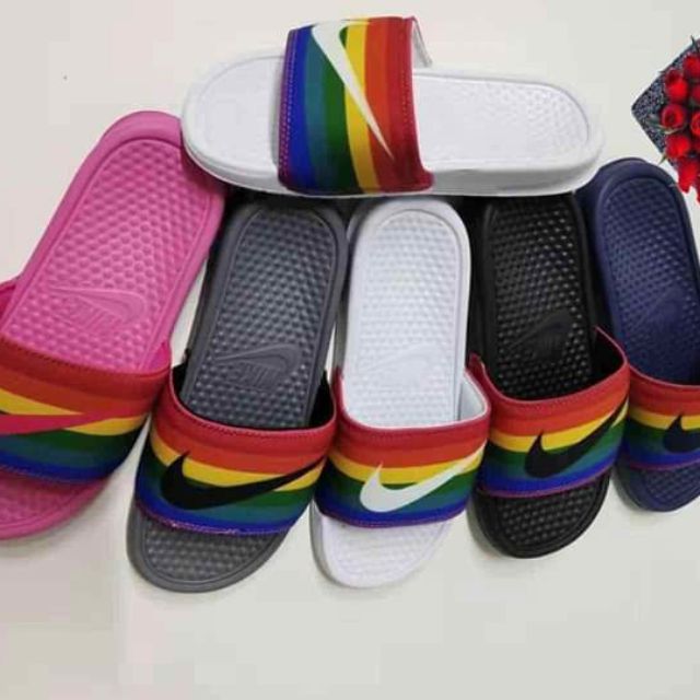 rainbow nike flip flops
