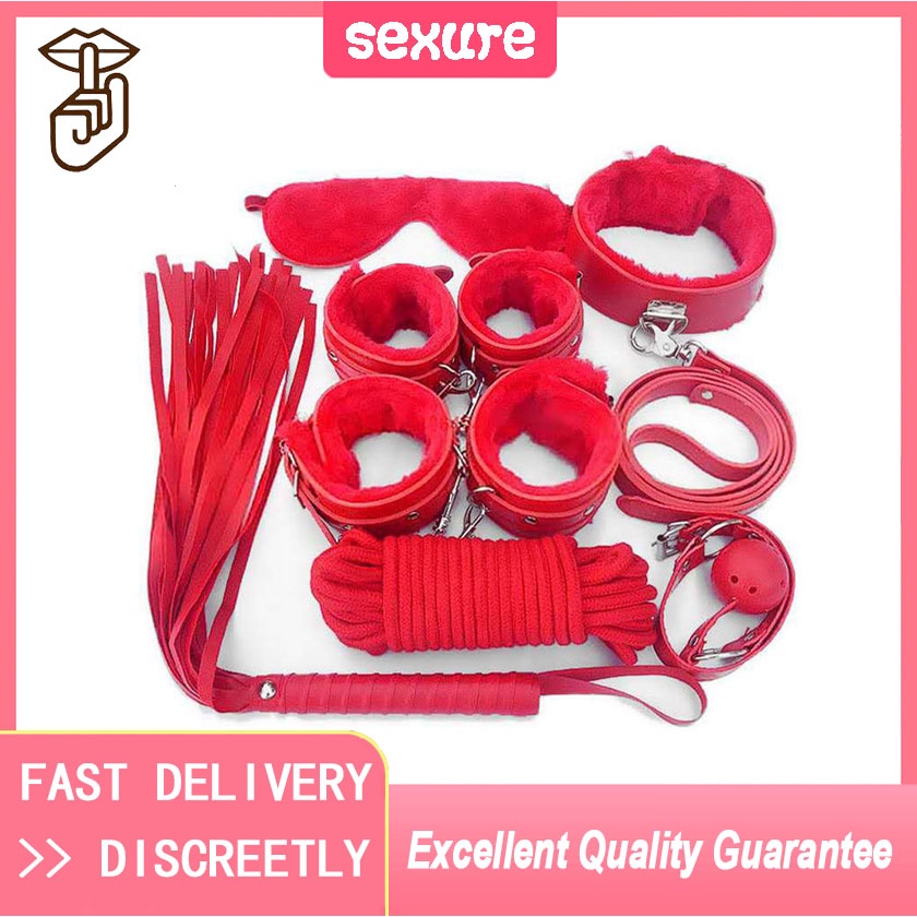 Sexure Bondage Kit Handcuff Leather Set Adult Sex Toys for Men and Women Black 7 Pieces
