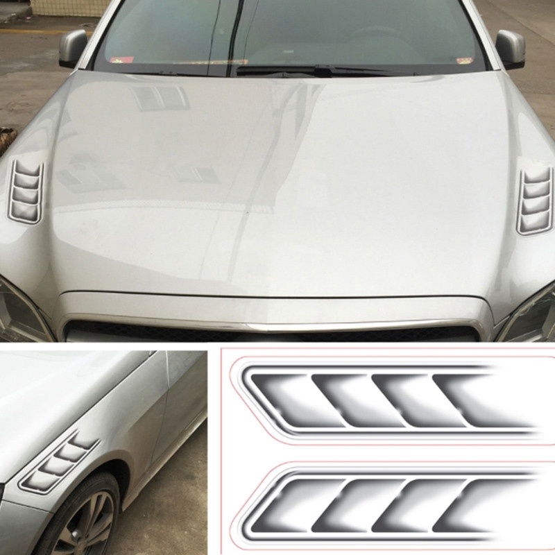 LEIWOOR 2Pcs Personality 3D Sticker Car Chrome Grille Shark Gill Simulation Air Flow Vent Fender Decal Auto Decoration 