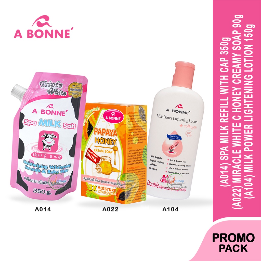 Abonne Milk Salt 350g + Papaya Honey Cream Soap 90g + Milk Lotion 150ml ( A014 +A022 + A104