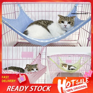 【Ready Stock】Summer Breathable Mesh Cloth Hammock Cage Clasp Hanging Bed for Pet Cat Animal