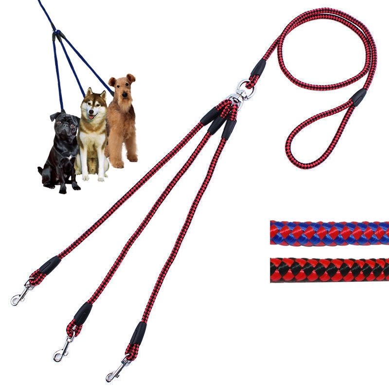 4 in 1 No Tangles Detachable Nylon Traction Rope 4 Way Dog Lead for Dogs Cats Outdoor Walking 4 Way-Black Dog Leashes 