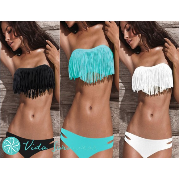 fringe top two piece swimsuit