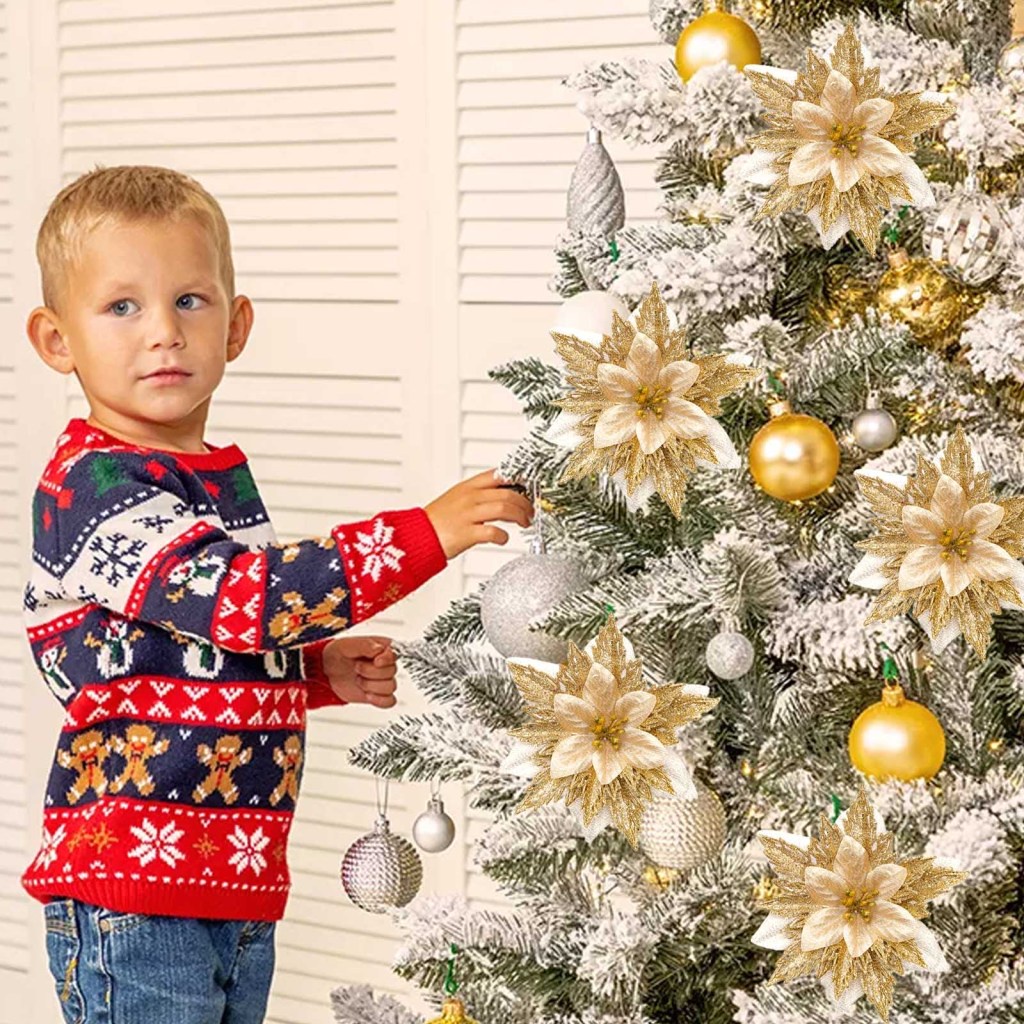 Fake Flower Christmas Tree Ornaments 12pcs/set 15cm 12PCS For Home