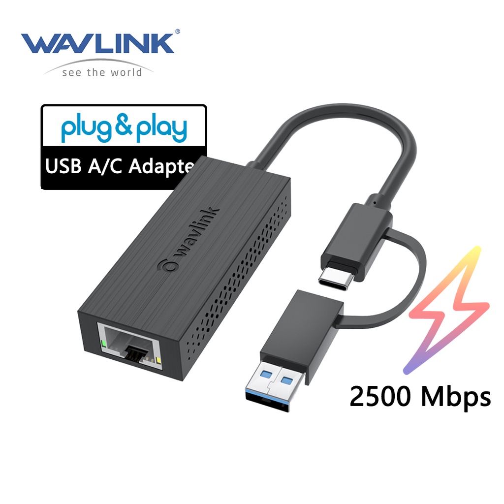 Wavlink USBC and USBA To 2500 Mbps Gigabit Adapter, 2In1 USB 3.2 TypeA/TypeC