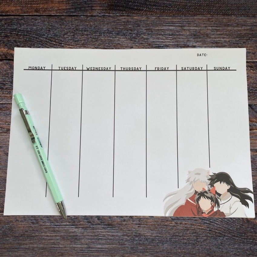 INUYASHA WEEKLY DASHBOARD/TABLE WEEKLY PLANNER INUYASHA KAGOME MOROHA