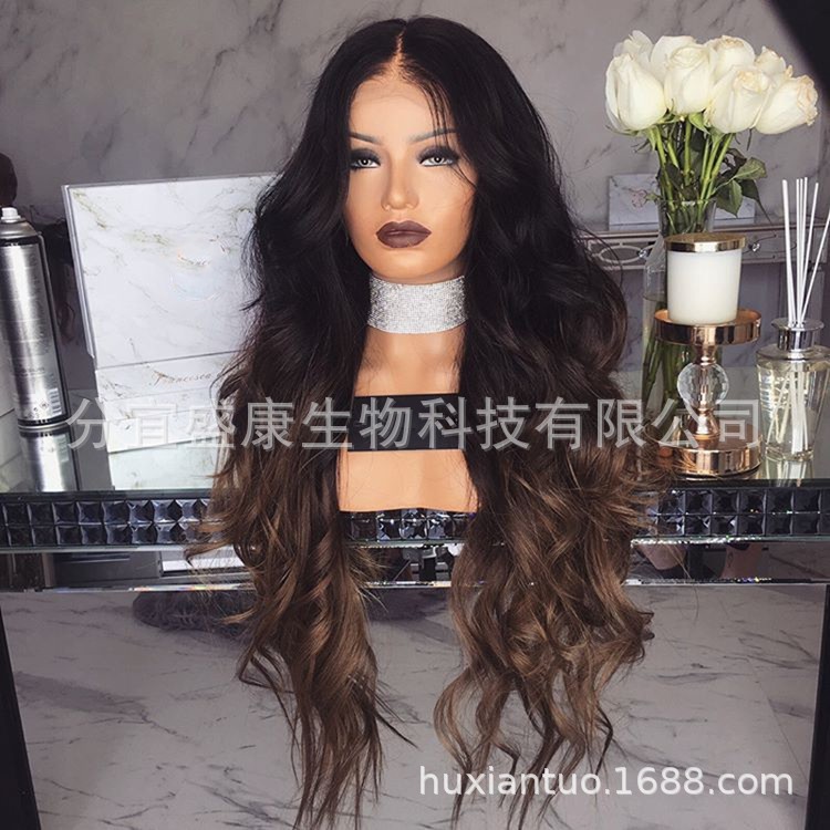Women S Long Wavy Brown Synthetic Hair Lace Front Wig Body Wave