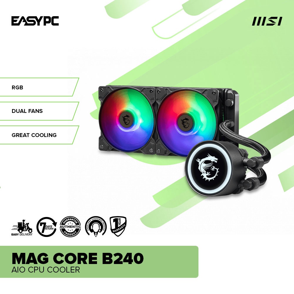 EasyPC MSI MAG Core B240 AIO CPU Cooler Dual Fans Great Cooling