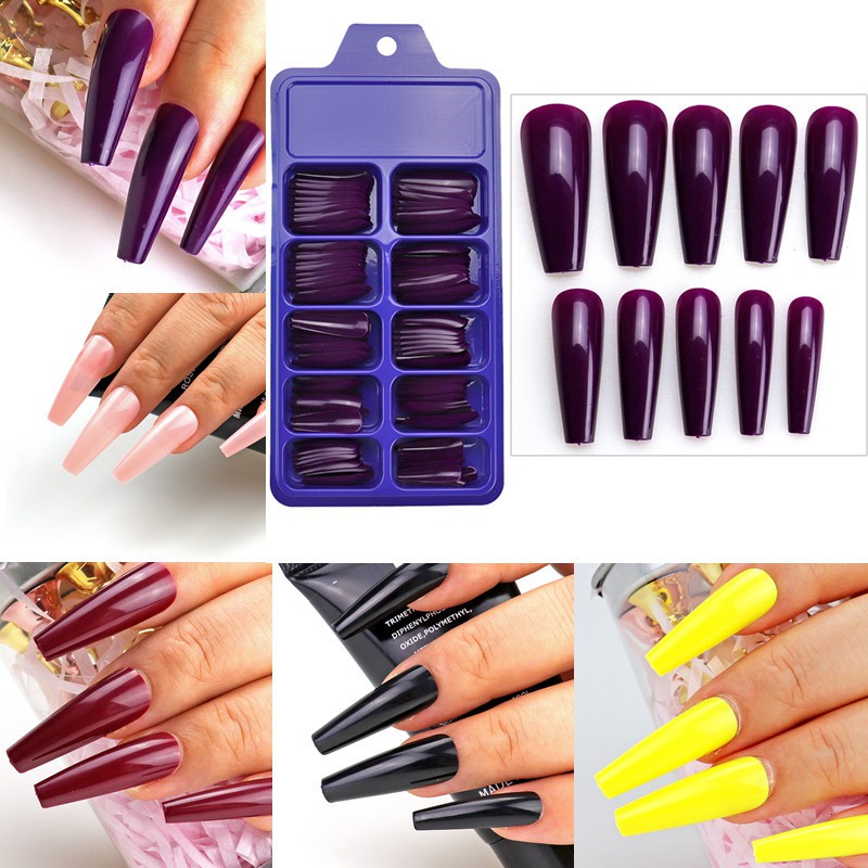 With Glue New 100pcs Box Professional Fake Nails With Glue Set Long Ballerina Half French Acrylic False Nails Tips 10 Size Press On Nails Color Nail Extension 01 Shopee Philippines