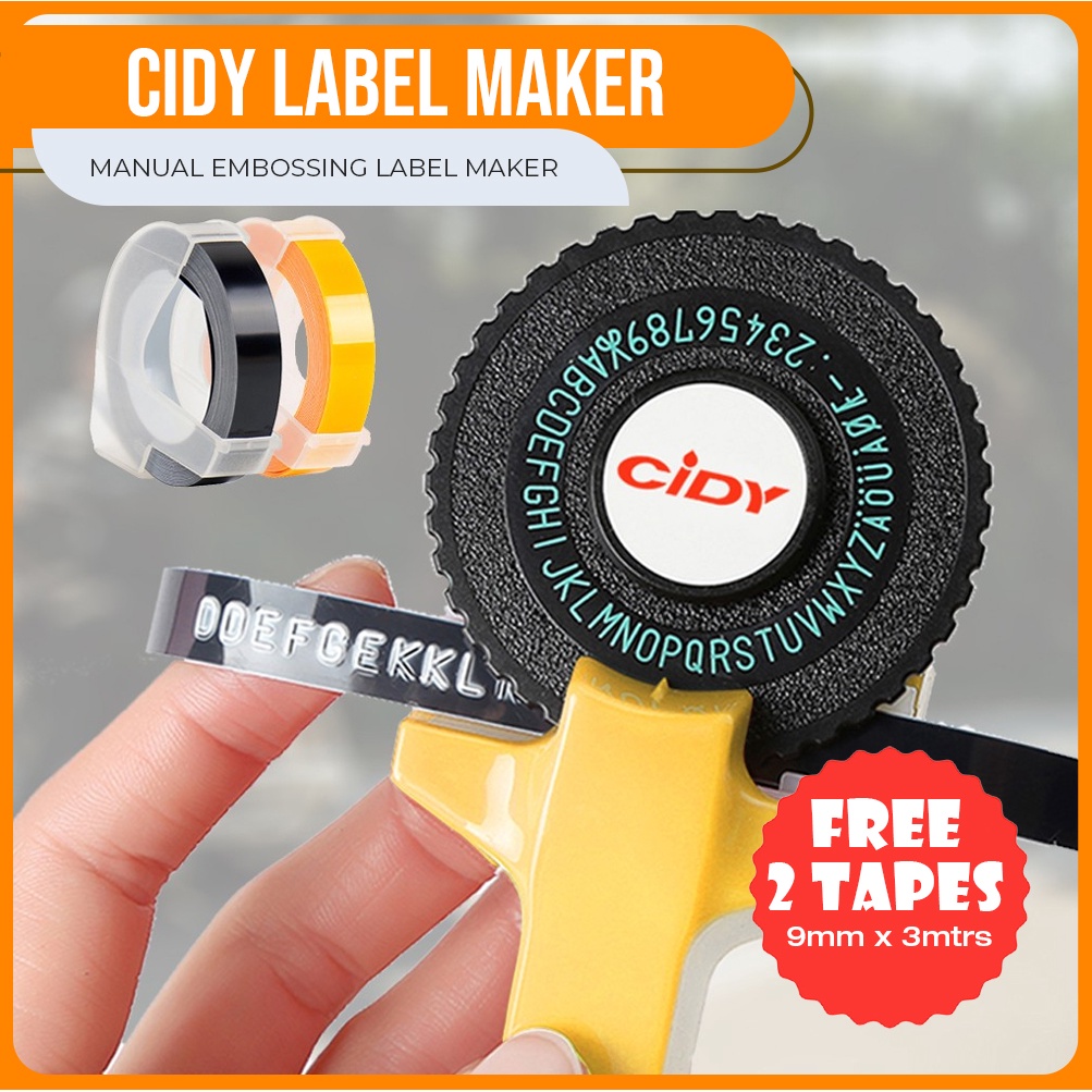 Label Maker Cidy Manual with FREE 2 TAPES (9mm x 3mtrs) Manual
