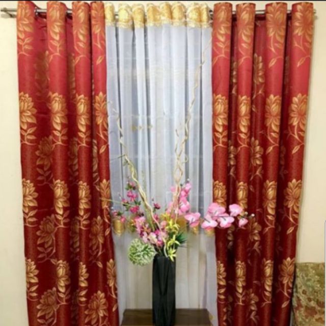 Red Brocade Curtains Shopee Philippines