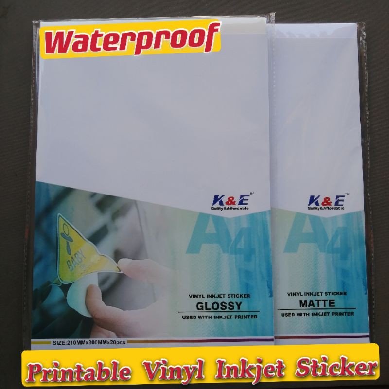 waterproofke vinyl inkjet sticker a4 size glossy matte 20sheets