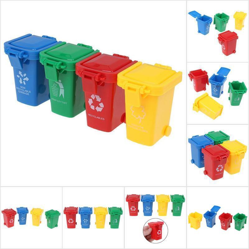 Details about   4 Mini Trash Can Toy Garbage Truck Cans Original Color Curbside Vehicle Bin Toys 