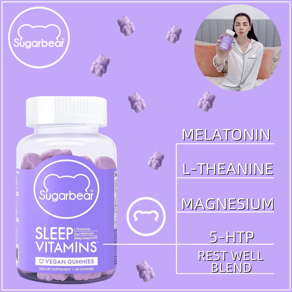 SugarBear Sleep Vitamins, Vegan Gummy Vitamins with Melatonin, 5HTP