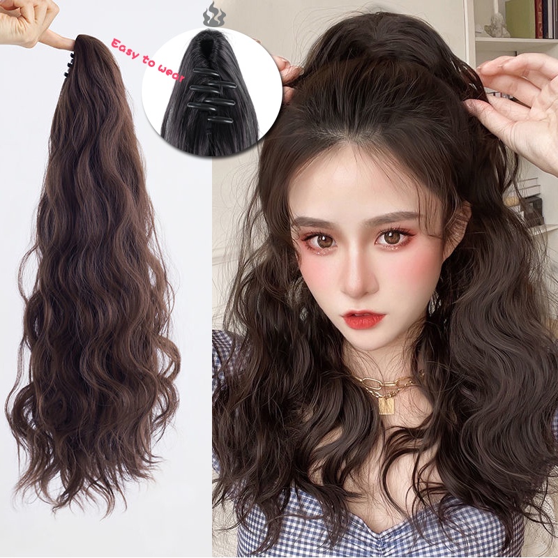 Long Afro Curly Ponytail Kinky Curly Wavy Hairpiece For Women Clip In ...