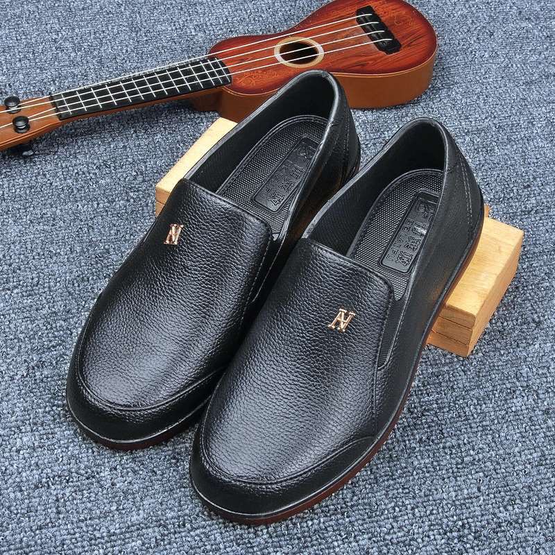 black leather non slip shoes