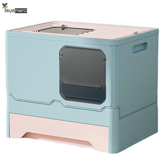 Foldable Cat Litter Box Large Double Access Drawer Type Cat Toilet Poop Scooper