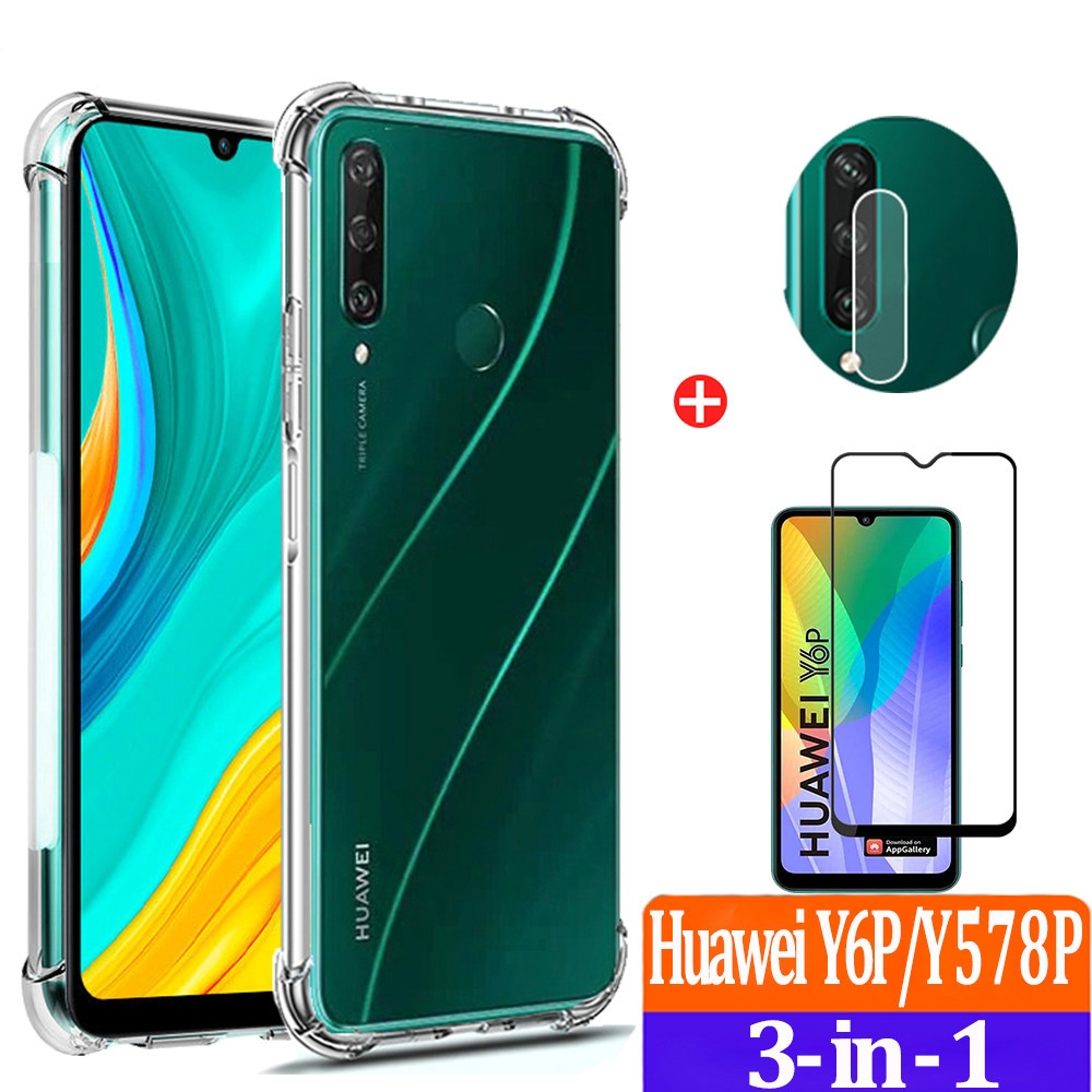3 in 1 Huawei Y6P Y5P Y7P Y8P 2020 Silicone Phone Case Glass Camera