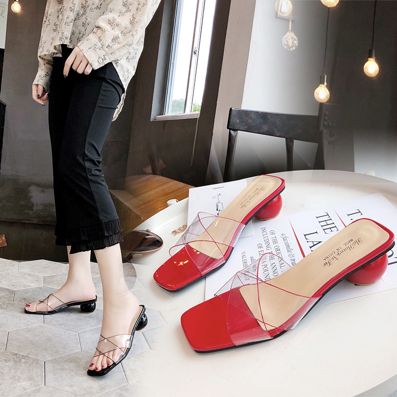 clear low chunky heels