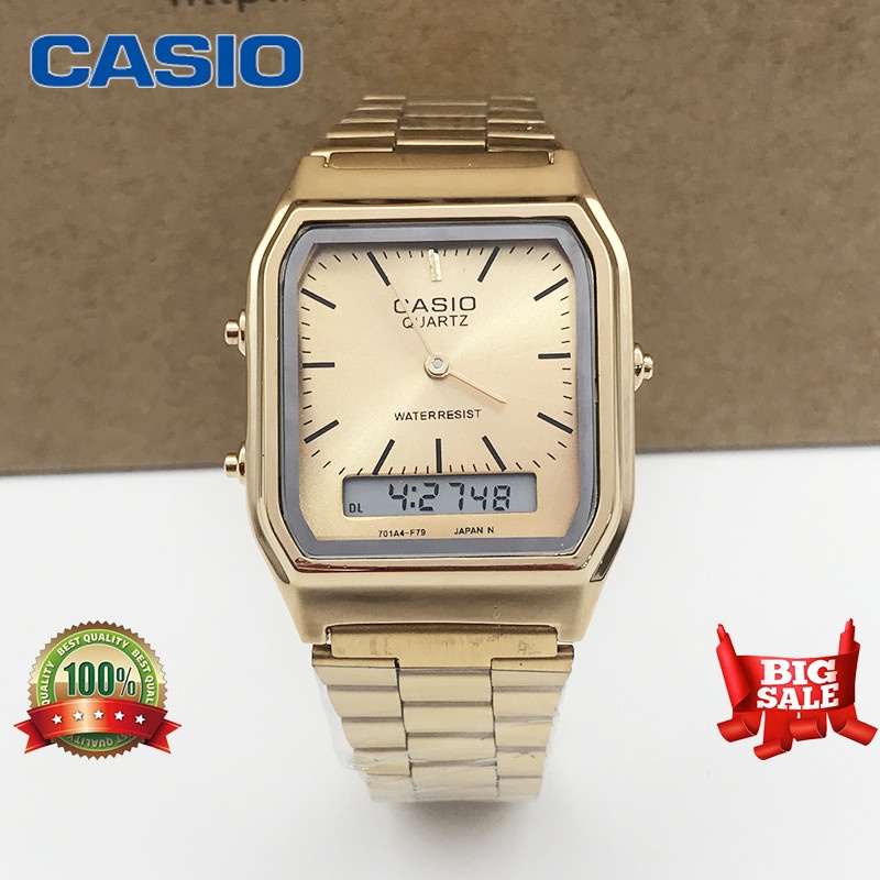 Unisex Casio Square Watch For Men Original Gold Stainless Steel Casio Square Watch For Women 2726