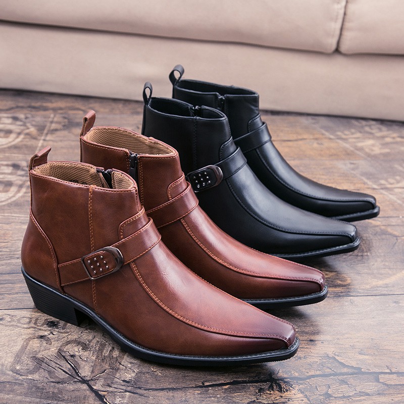 Men Martin boots Pointed Toe Chelsea Boots Leather Breathable Ankle Boots Shopee Philippines