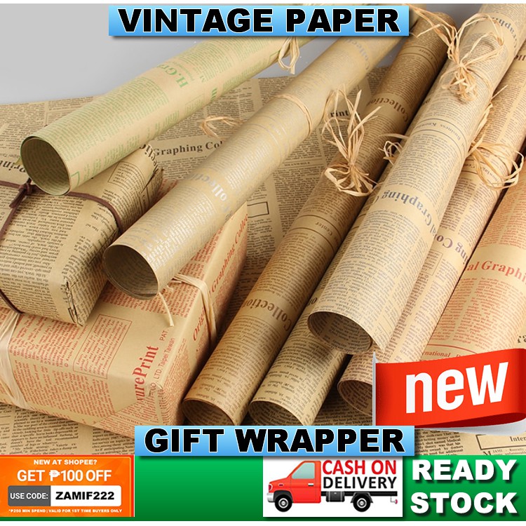 ⌘ Zamify Vintage Kraft Gift Wrapper Paper Newspaper Paper Sheets for