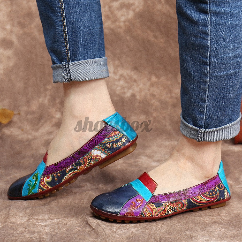 SOCOFY Bohemian Soft Leather Splicing Paisley Slip on Loafers Moccasin Flat  Shoes | Shopee Philippines