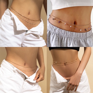 Women Multilayered Belly Belt Faux Pearl Beads Tassel Link Waist Chain