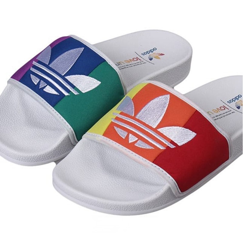 rainbow adidas slides