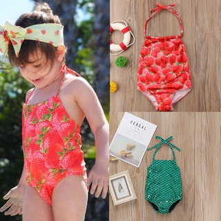 2Pcs Baby Girls Tankinis Fruits Print Swimwear Toddler Halter Bikini Sets Kids Summer Beachwear Outfit Set 