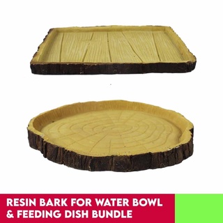 Resin Bark for Reptile Tortoise Water Bowl & Feeding Dish Bundle