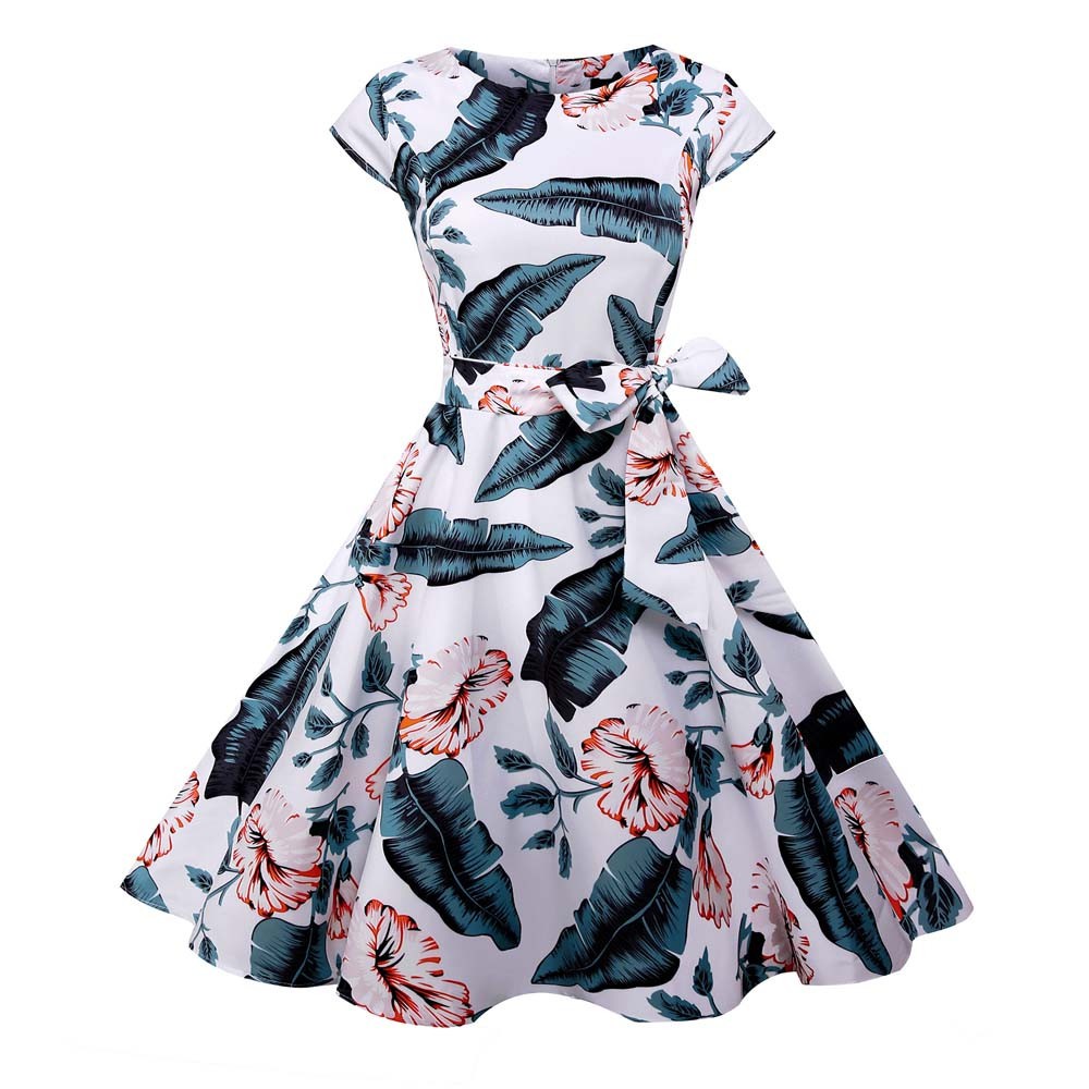 Women Vintage Bodycon Long Sleeve O Neck Evening Printing Party Prom Swing Dress Pandaie-Womens Dresses