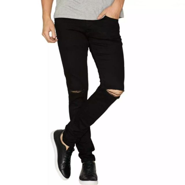 mens knee ripped jeans black