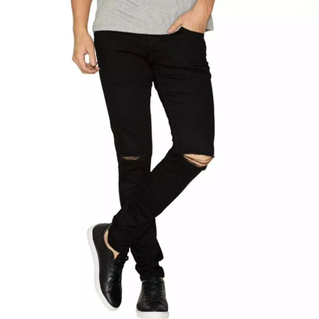 black knee cut jeans mens