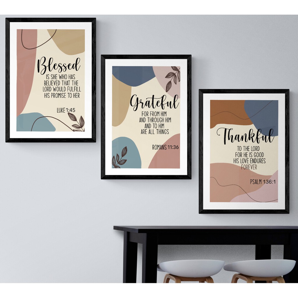 Wall Decor Bible Verse Inspirational Set 3 in 1 with Frame included