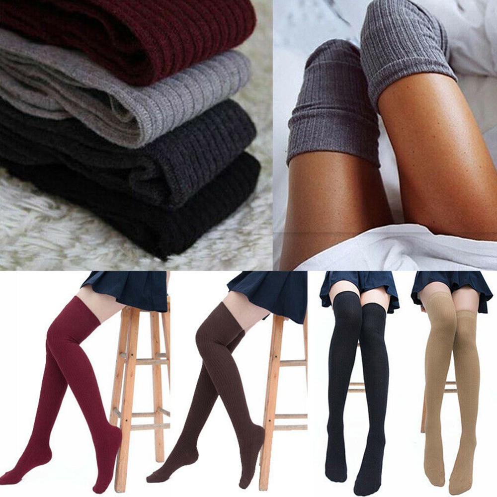 Fashion Girls Ladies Women Thigh High the Knee Socks Long Cotton ...