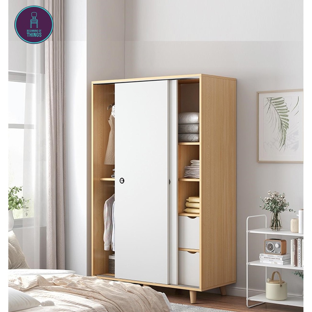 MAXIMUS 120 CM Sliding Double Door Wardrobe with Drawers Cabinet Closet ...