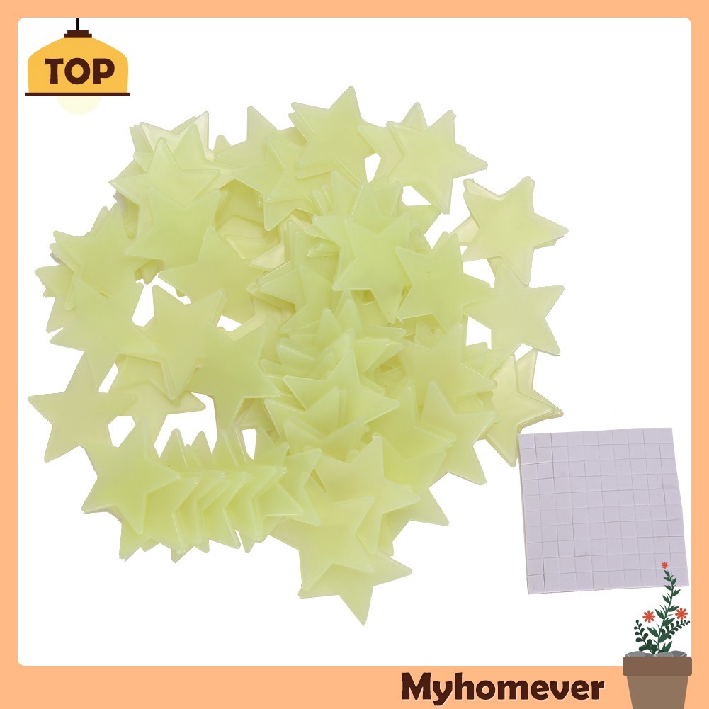 Myhomever 100pcs Home Wall Light Green Glow In The Dark Star Stickers Decal Baby Room