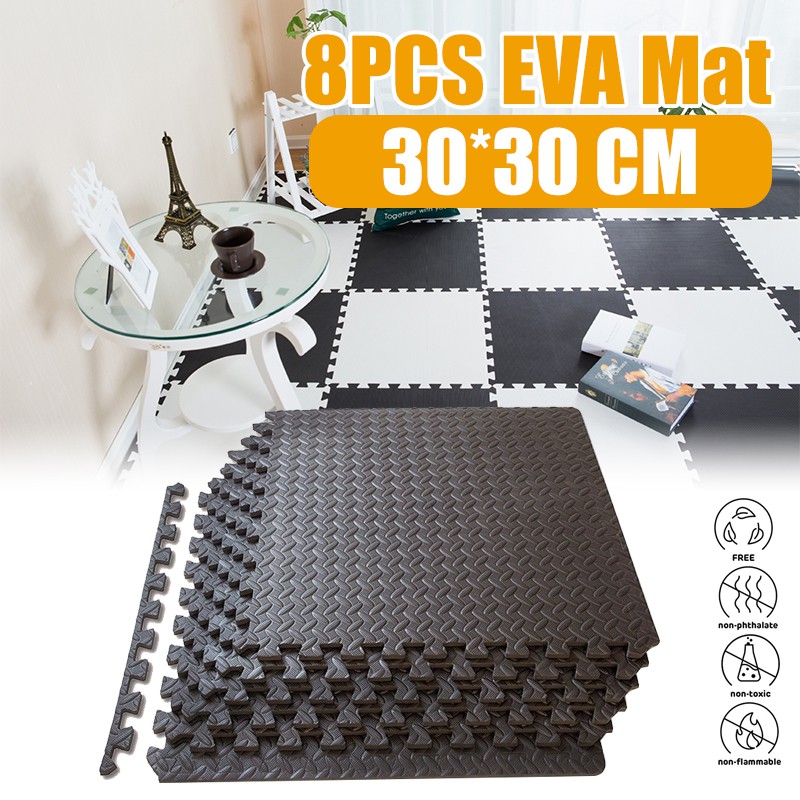 8PCS Black/White Interlocking Heavy Duty EVA Foam Gym Flooring Floor Mat Mats Tiles BYmA