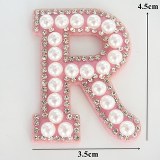 A-Z Pink Pearl English Alphabet Letter Iron Sew On Patch Badges 3D Rhinestone Letters Patches Bag Hat Jeans Applique Clothes DIY Crafts #4