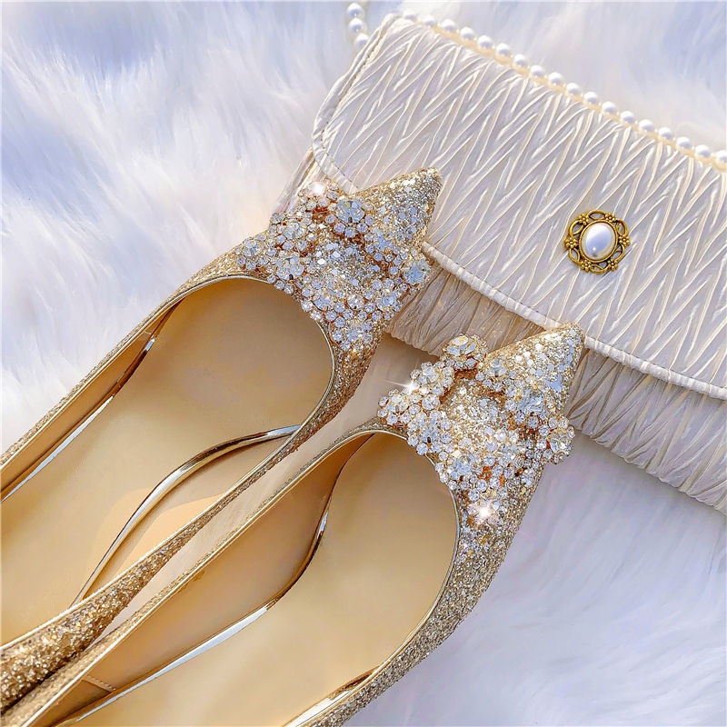 Wedding shoes 2022 new sequined high heels woman champagne gold rhinestone  crystal shoes bridal shoes wedding gift | Shopee Philippines
