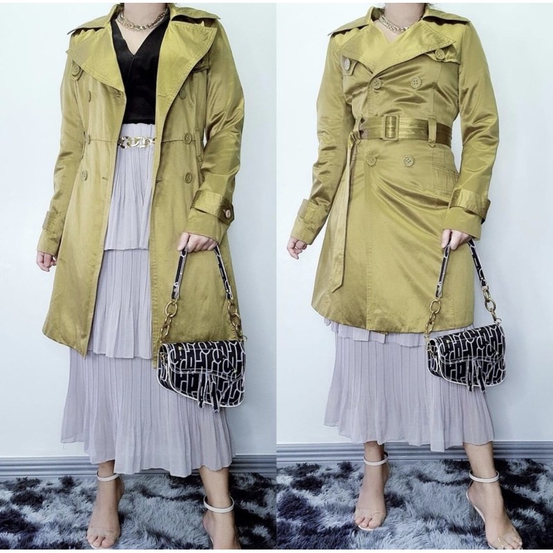 Bebe Pesto Yellow Trench Coat W Removable Belt Preloved Already Washed And Steamed Shopee Philippines