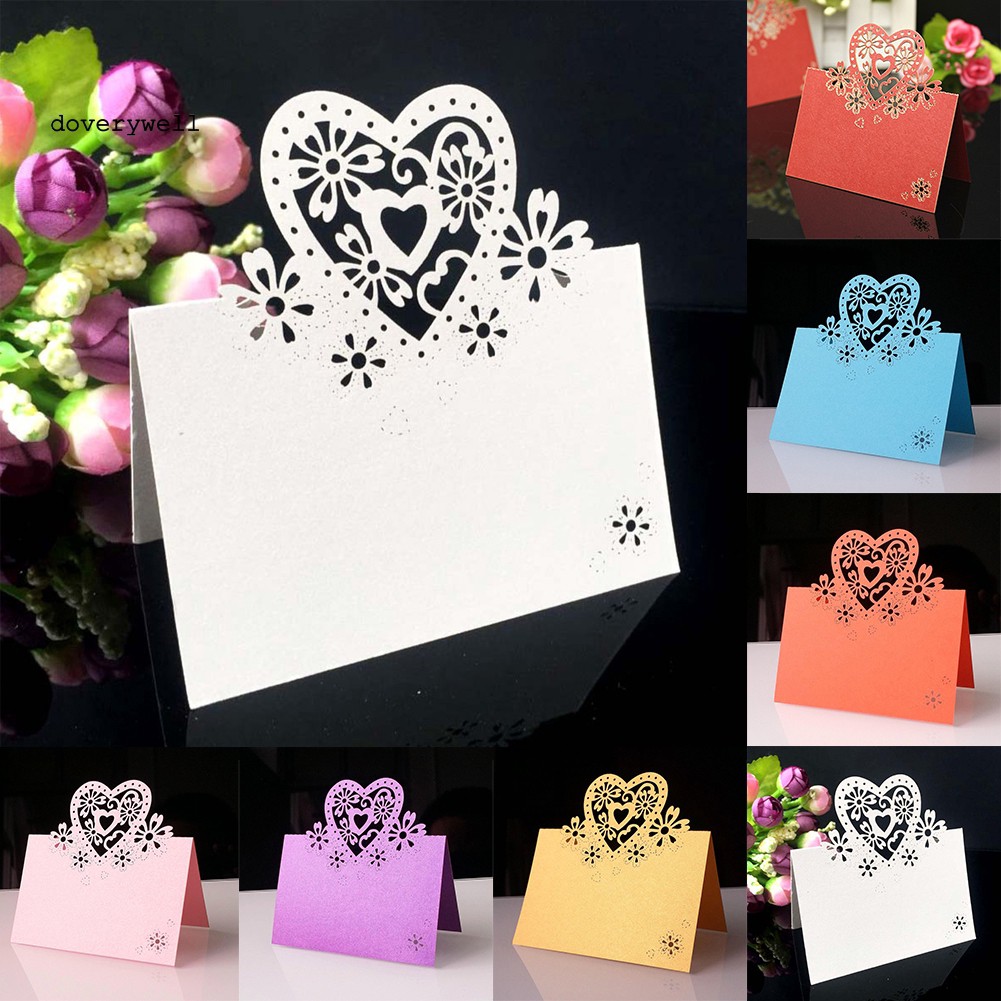 Dyl 50pcs Hollow Love Heart Flower Table Guests Name Card Wedding