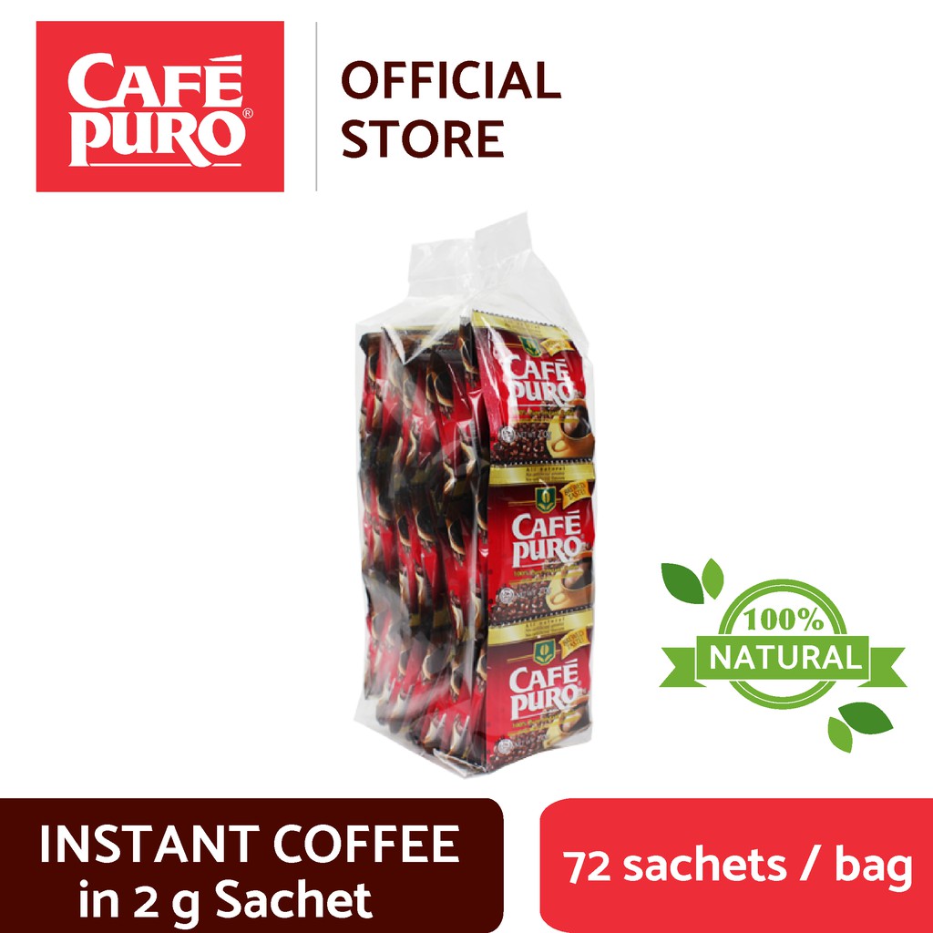 Cafe Puro Instant Coffee In 2g Sachet (72 Sachets / Bag) Shopee