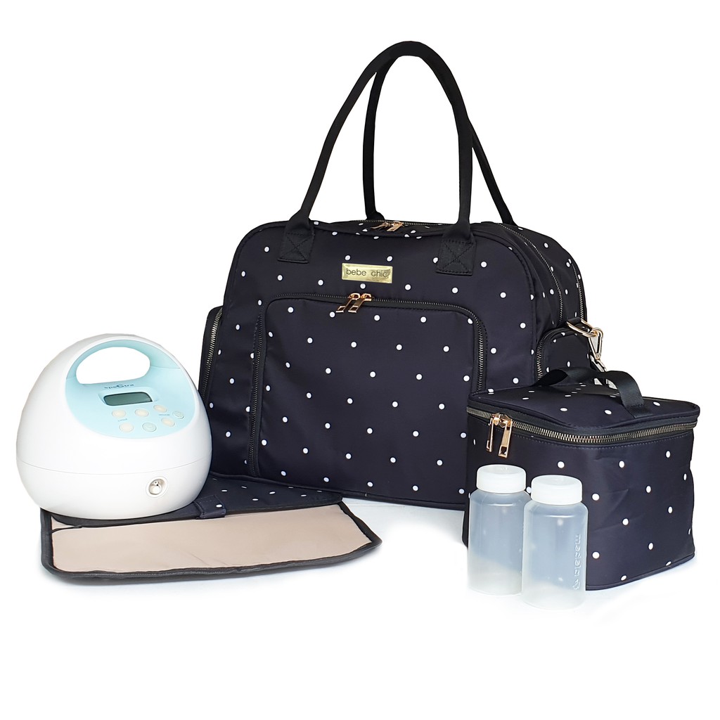 Bebe Chic Stardust Deluxe Breast Pump Bag Mommy Bag Diaper Bag Black With Polka Dots Shopee Philippines