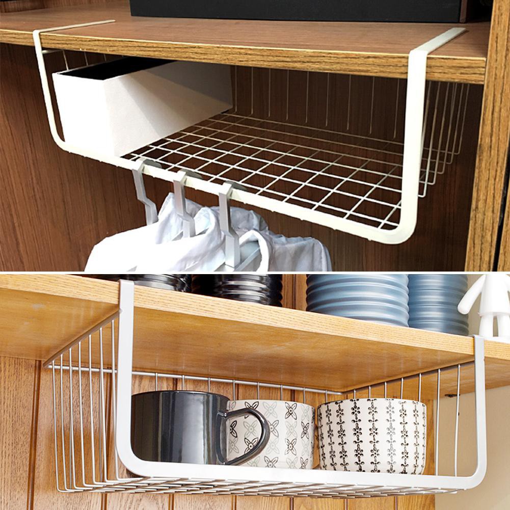 Silver 01 Fenteer Iron Storage Basket Under Desk Shelf Table Cabinet Refrigerator Cabinet 