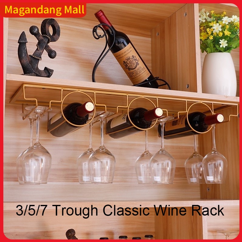 Wine Rack 3/5/7 Trough Classic Inverted Wallmounted Goblet Wine Rack Gold Wine Glass Rack