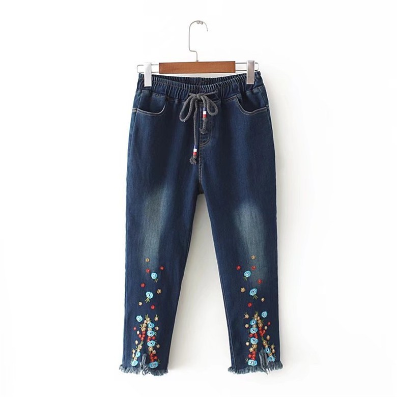 floral denim jeans